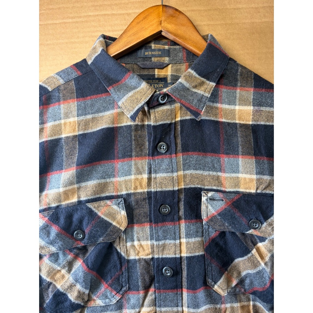 Pendleton Burnside Flannel Shirt Mens XL Blue Tan Plaid Cotton Button Down